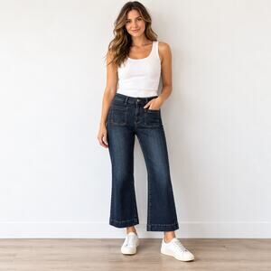 Flying Banana high waisted wide leg patch pocket blue jeans size 14S